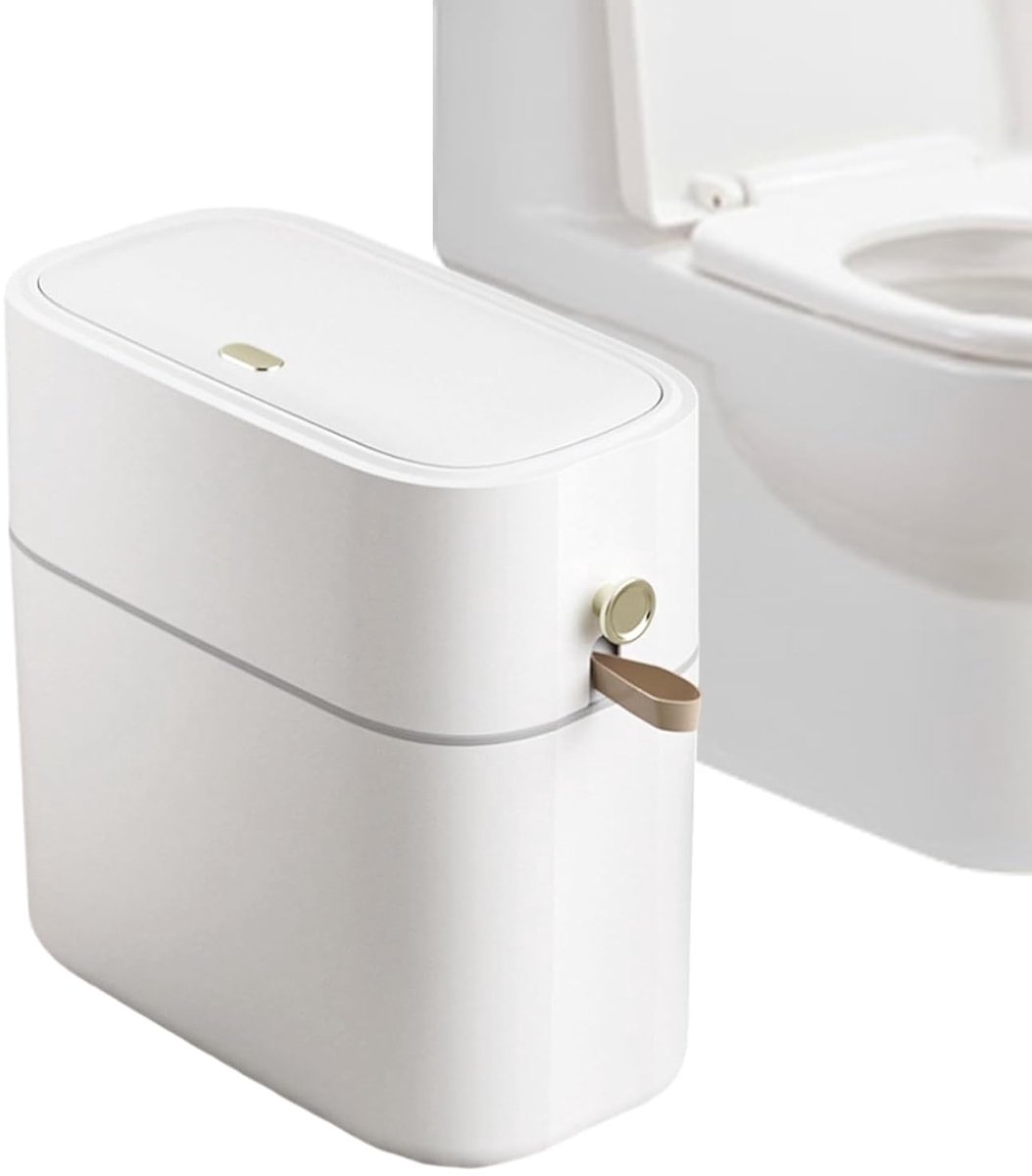 Kleine Prullenbak - Afvalbak Deksel - Ruimtebesparend Gebruik - Geurwerende Werking - 8 Liter Capaciteit - Wit Beige