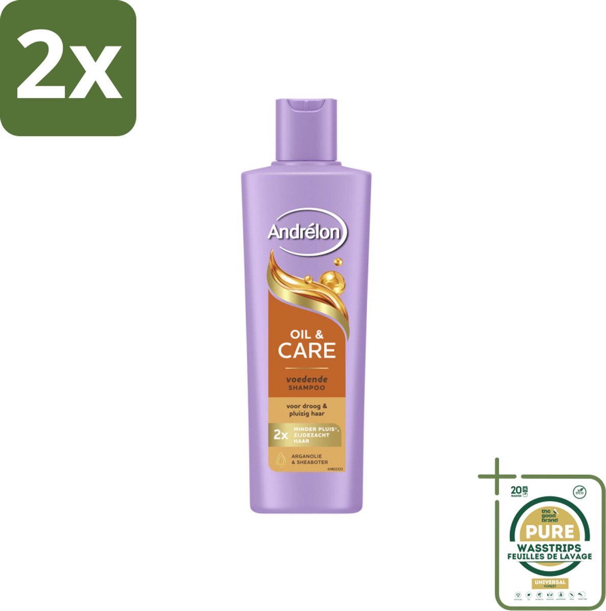 2 x Andrélon – Shampoo – Oil & Care – 250 ml - Droog Haar - Pluis - Haar Verzorging - Haar Voeding - Arganolie