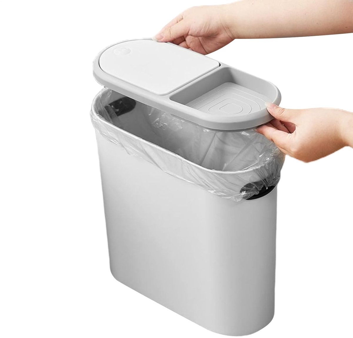 Prullenbak 10L - Afvalbak - Thuisgebruik - Drukdeksel met geurfilter - Compact formaat - Wit