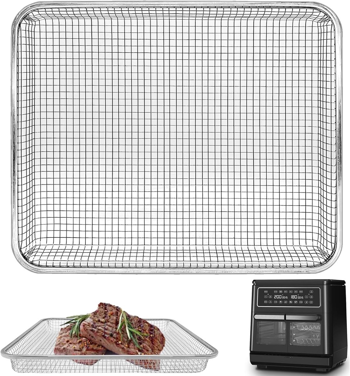 Airfryer Rooster - Accessoires Friteuse - Gezond Koken - Voedselveilig Roestvrij Staal - 305 x 25 cm - Zilver