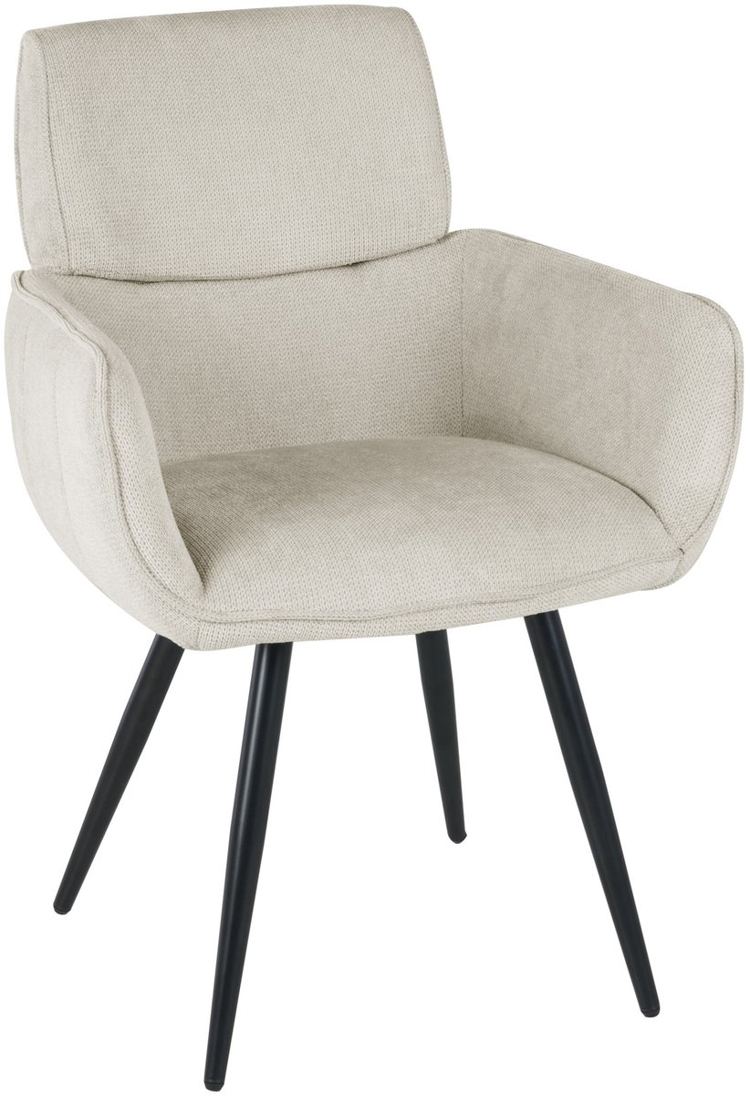 ExitoDesign VERBA - Eetkamerstoel - Beigekleurige Stof - Zwarte Metalen Poten - Ergonomische Armleuningen Beige;Zwart