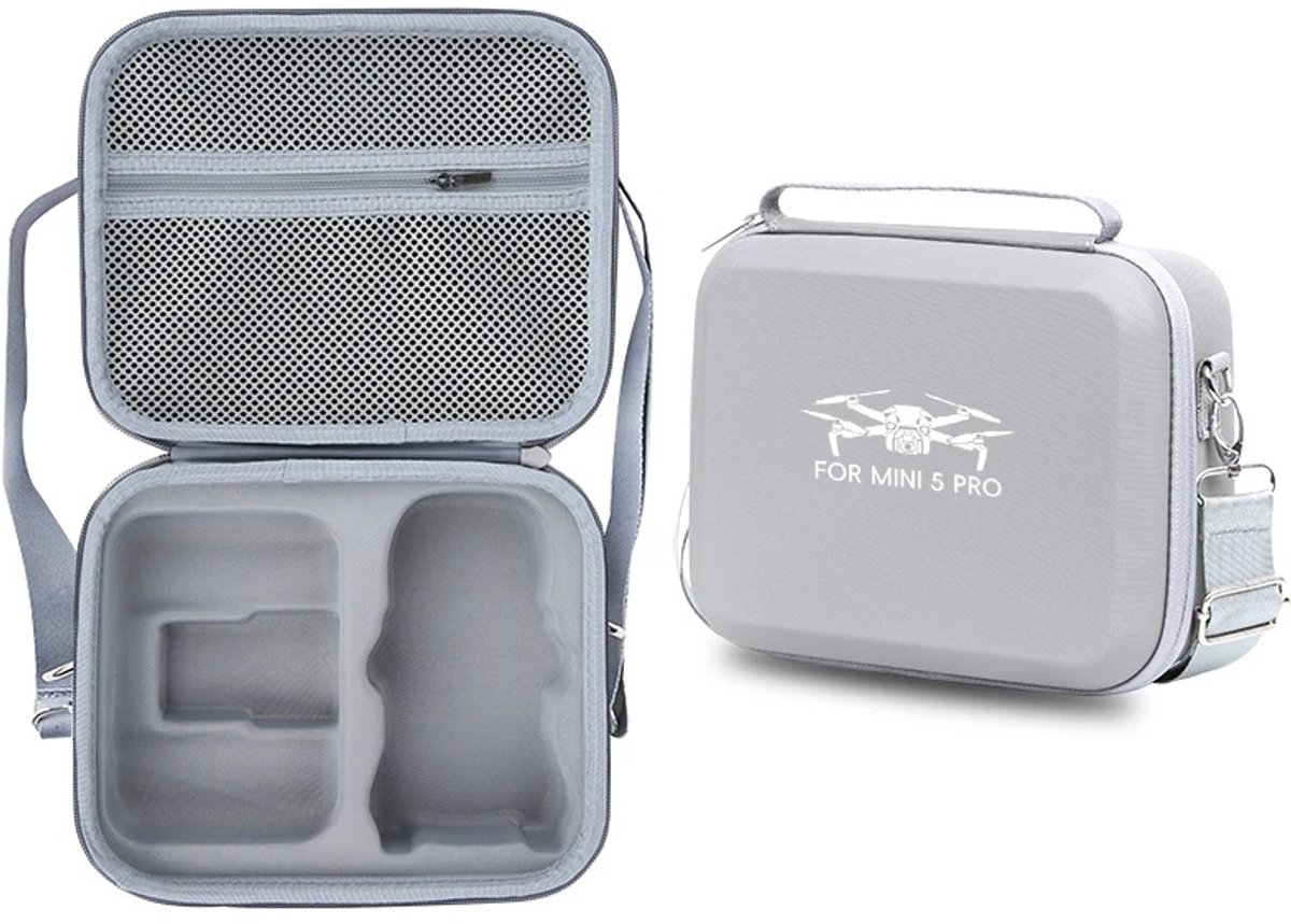 Kraftverdia Tas Voor DJI Mini 5 Pro – Geschikt voor RC-N3 Controller – PU Draagtas – Compacte Opbergcase voor Drone & Accessoires – voor Drone Bescherming / Opslag – Grijs