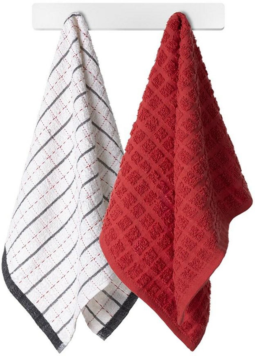Spod Igły i Nitki Bobby - Keukenhanddoekenset - 38x63 cm - Rood Wit - Katoen