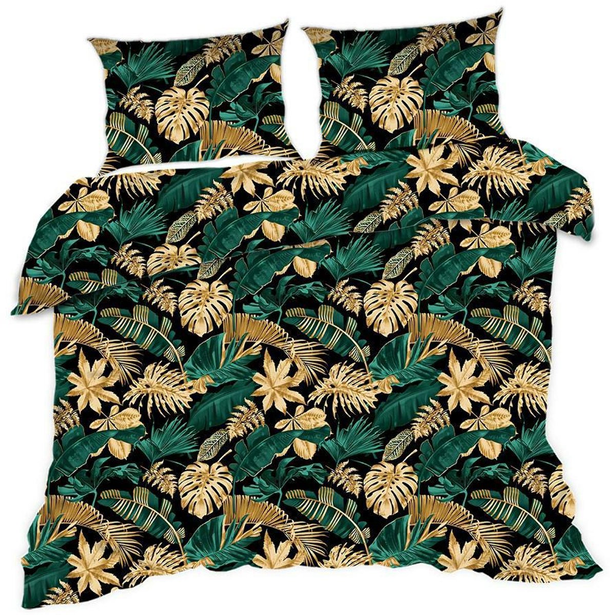 Extraposciel Classic Series - Dekbedovertrek - 160x200 cm - Bladeren Zwart Groen Goud
