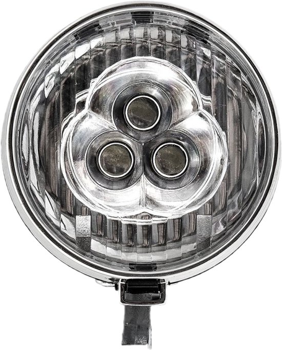 Merkloos Retro Series - Koplamp Fiets - 3 LED - Voorvork Montage - Zwart/Chroom - Inclusief Batterijen — afbeelding 2