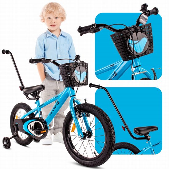 Verdant Bike Kinderfiets voor jongens van 4 tot 6 jaar, 16 inch Blauw, leeftijd 3 tot 6 jaar, met zijwieltjes, duwstang, handrem van Verdant Bike — afbeelding 3
