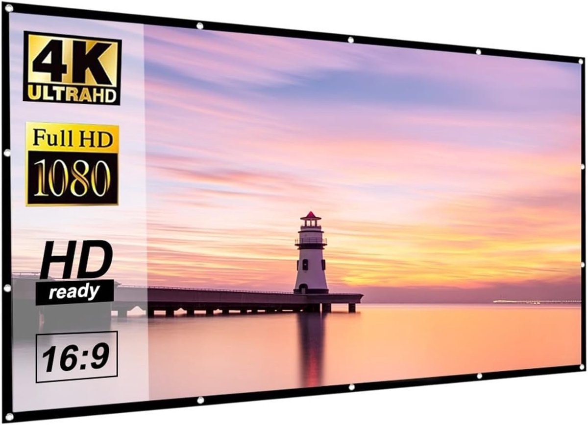 Projectiescherm - Draagbaar Scherm Gordijn - Thuis Bioscoop Kantoor - 16:9 Formaat HD - 110 Inch - Mat Wit