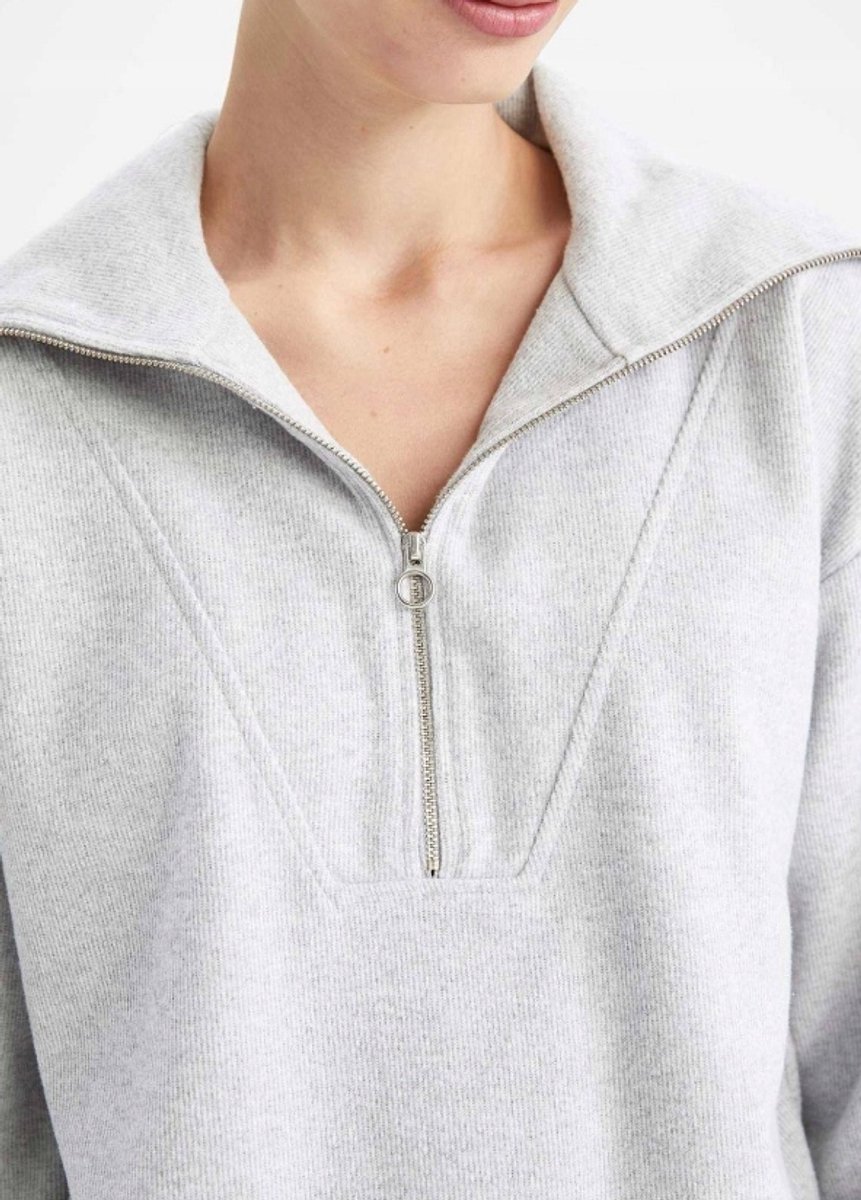 DeFacto - Dames Hoodie - Grijs - Casual - Rits - Maat M