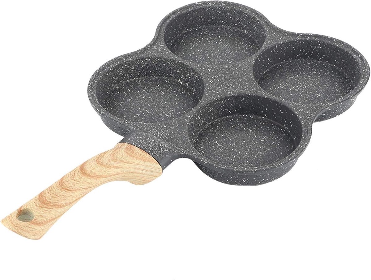 Pannenkoekenpan Vier Gaten - Omeletpan Ontbijtpan - Snel Ontbijt Maken - Antikleef Coating - 36.5x19.5x2.5 cm - Zwart