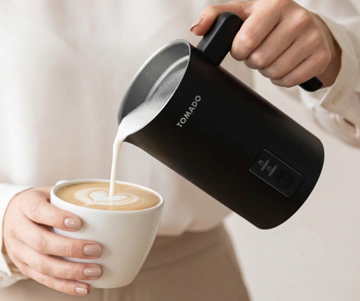 Tomado TMF1201B - Elektrische Melkopschuimer - 4 standen - Warm en koud opschuimen - BPA vrij - Cappuccino maken – Matzwart — cadeau in Kookcadeaus - foto 4