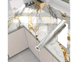 Zelfklevend waterbestendig behang voor de keuken – Luxe marmerlook, vet- en hittebestendig, op maat te knippen, behang voor keukenkasten, geschikt voor badkamers en keukens, meubelrenovatie, werkbladen en wandbekleding – 60cm x 500cm