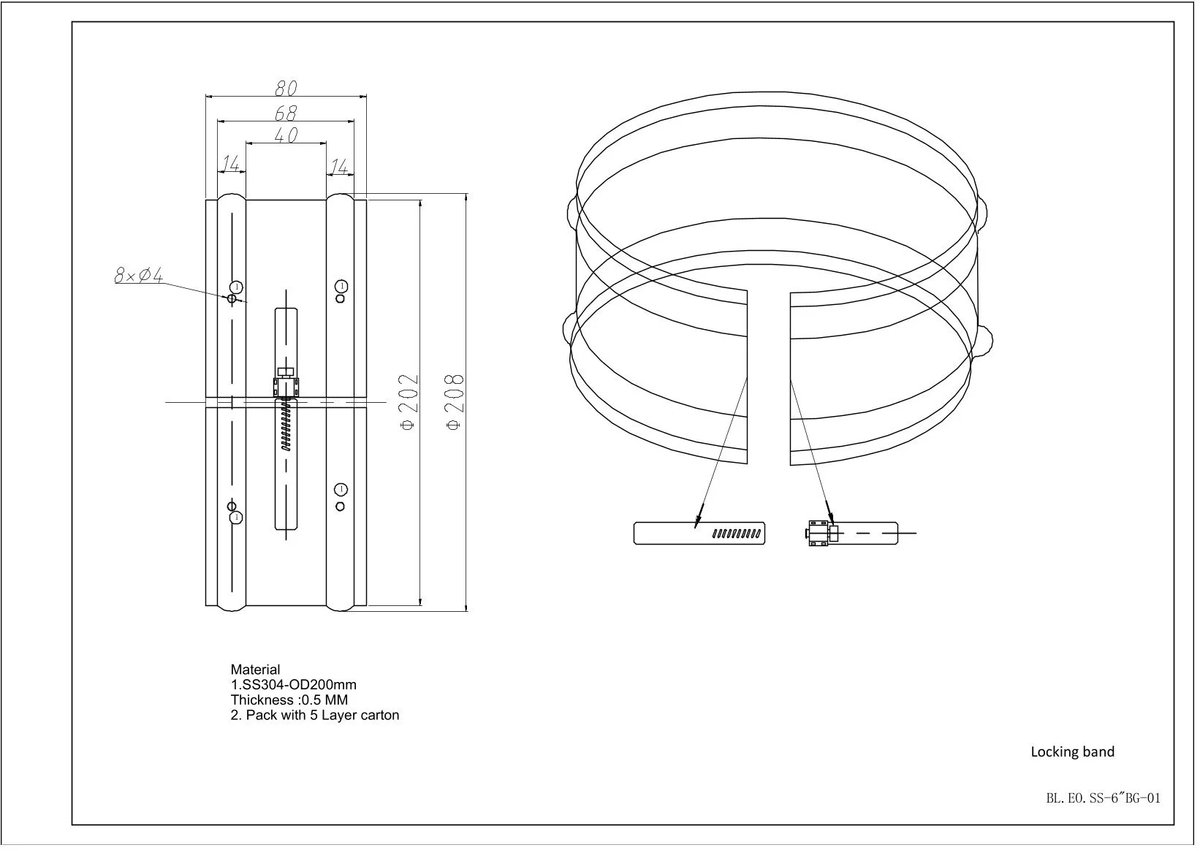 Klemband Ø200mm 0,5mm RVS.