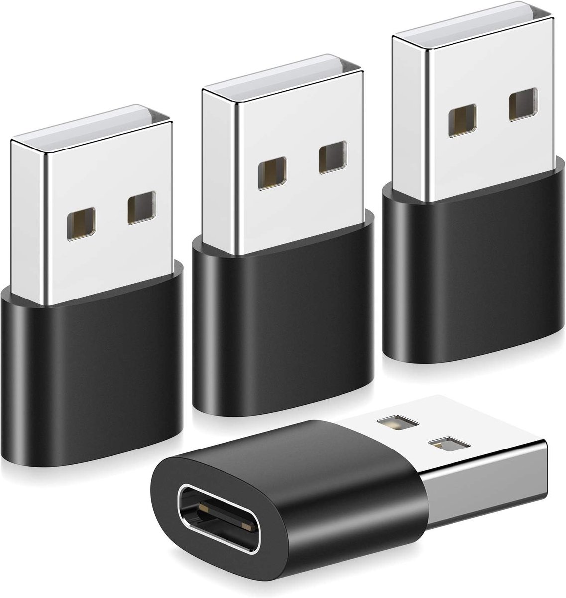 Oneay USB-C female naar USB male adapter (4 stuks), Yootech USB-C naar USB adapter, Type C naar A voedingskabelconnector compatibel met iPhone 13 12 Mini Pro Max, Samsung Galaxy S21, iPad Mini Air Pro (zwart)