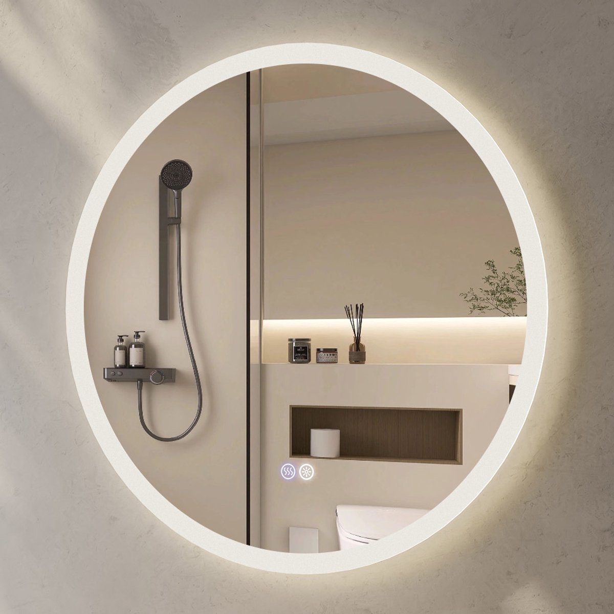 HOROW Badkamerspiegel Met Verlichting - Wandspiegel - Anti Condens - Wandspiegel -3 LED standen- Dimbaar – 80CM - Rond