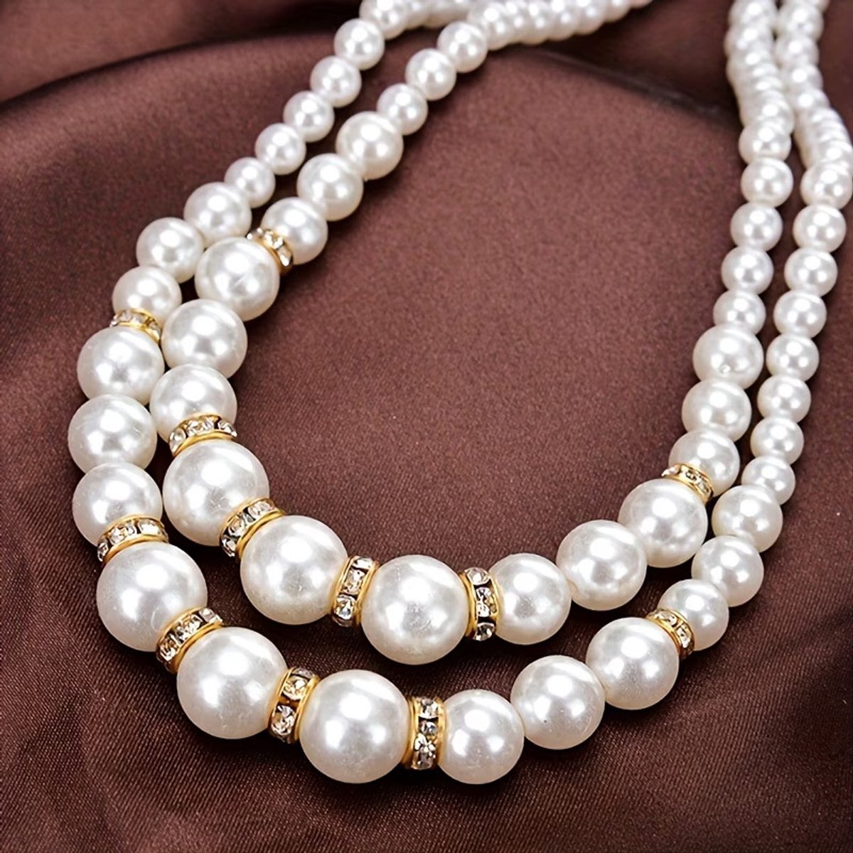 My Sweet Romance® - Dubbellaagse Parelketting met Strass-inleg – Goudkleurig