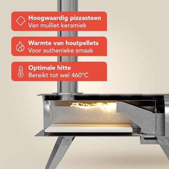 KitchenBrothers Pizza Oven - Houtgestookt - PFAS- & BPA-Vrij - Tafelmodel - Met Beschermhoes - Inklapbaar - Pizzasteen - tot 460°C Pizza maker - Complete Set - Pizzaoven voor Buiten - RVS van Merkloos — afbeelding 5