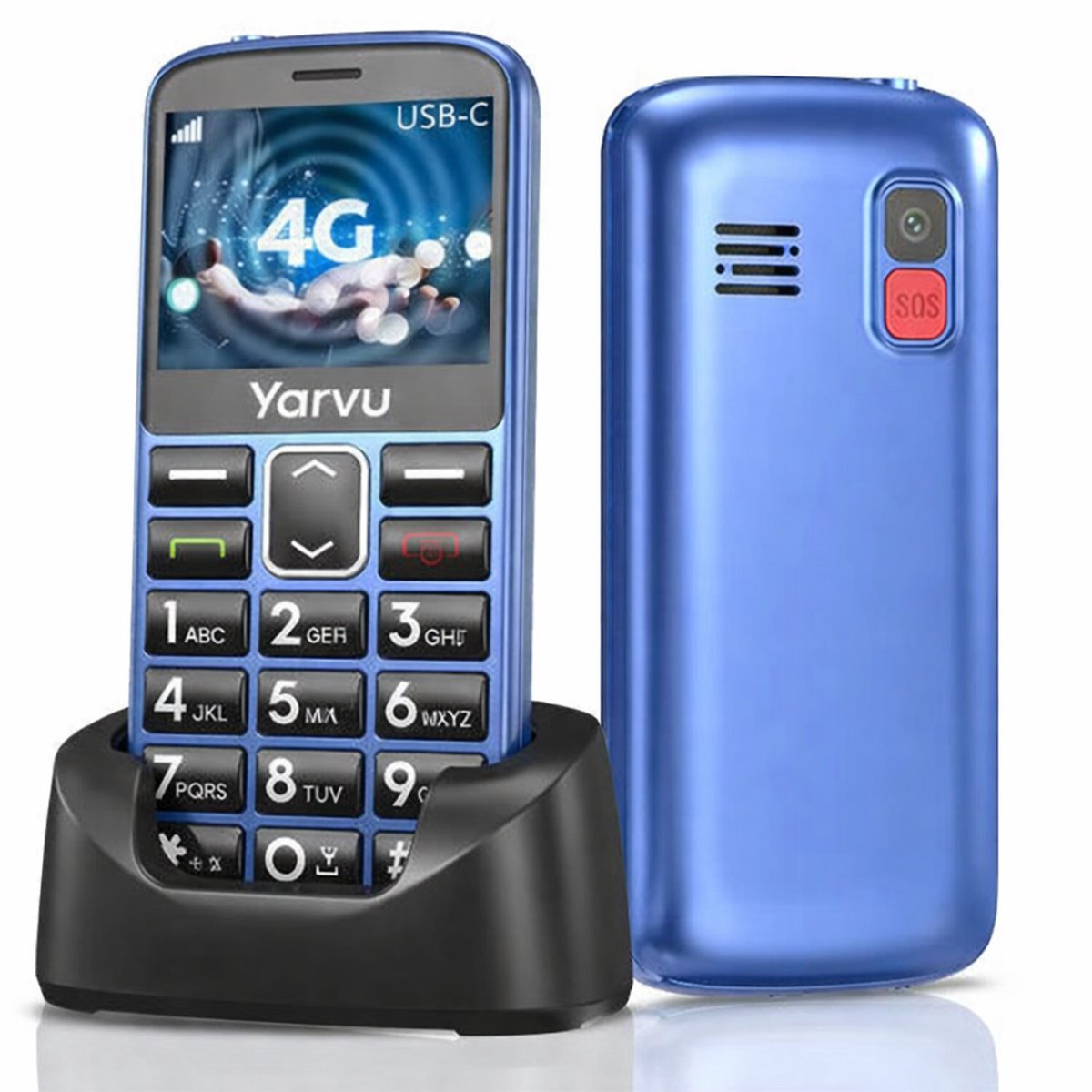 Yarvu ® - Easy Pro 2 - 4G Senioren Mobiele Telefoon - Extra Accu Mee Geleverd - Grote Toetsen & Cijfers - Big Button Mobiel - GSM Ouderen - GSM - SOS Noodknop - Snelkiestoetsen - Blauw