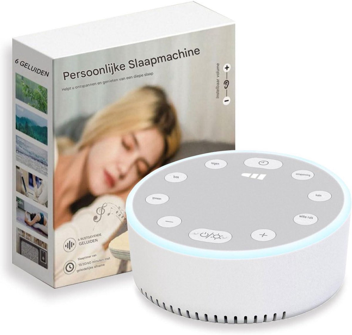 White Noise Machine - Sleep Sound Device - Met Nachtlicht En Auto-Off - 1 Stuk - Wit