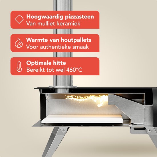 KitchenBrothers Pizza Oven - Houtgestookt - PFAS- & BPA-Vrij - Tafelmodel - Inklapbaar - Pizzasteen - tot 460°C - Pizza maker - Complete Set - Pizzaoven voor Buiten - Zwart/RVS van Merkloos — afbeelding 5