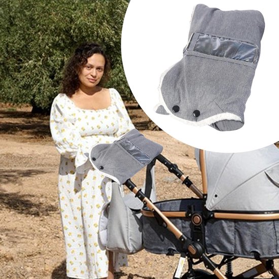 Kinderwagen Handwarmers - Wandelwagen Muts - Warm Blijven - Drukknop Bevestiging - 50 x 22.5 cm - Grijs — afbeelding 2