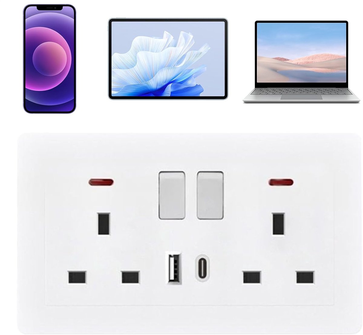 Stopcontact Dubbel - Stroomverdeler USB - Meerdere Apparaten Laden - Geïntegreerde Veiligheid - 14.6 x 8.6 x 5 cm - Multicolor