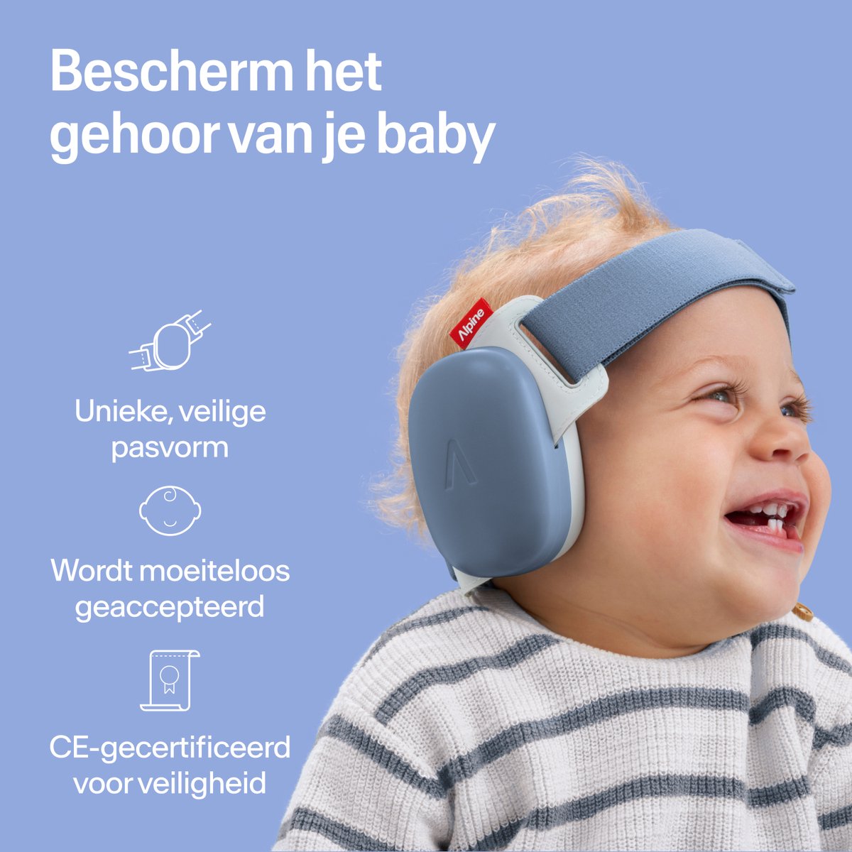 Alpine Muffy Baby Comfort (12-48 Maanden) - CE & ANSI Gecertificeerde Koptelefoon Baby - Verstelbare Gehoorbescherming Baby en Kinderen - Unieke Hoofdband voor Veilige & Comfortabele Pasvorm - 24 dB Demping - Denim Blue – foto 2