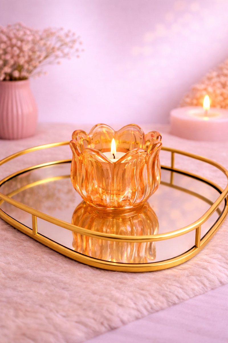 Tulp Waxinelichthouders met Parel Effect! | Viva Femme | Kaarsen | Decoratie | Cadeau | Wonen | Peach