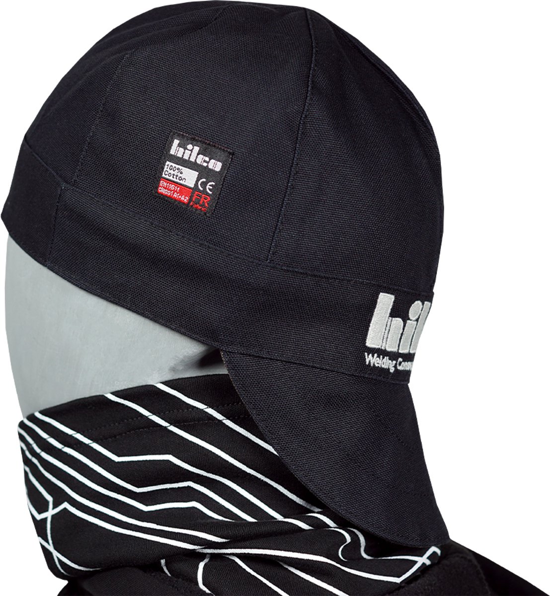 Hilco Laspet - Gecertificeerd EN 11611 - 100% Vlamvertragend Katoen - Omkeerbaar zwart/grijs - Welding Cap