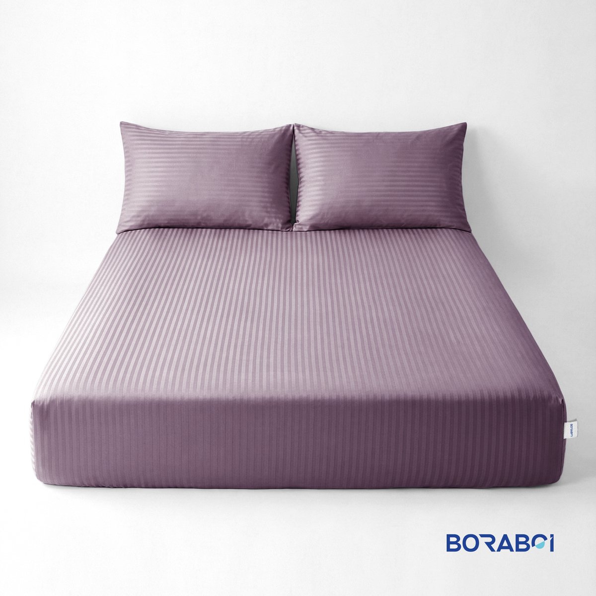 Boraboi® Luxe 3-delige Hoes Laken Set Katoen ,Satijnlook,Gestreept ,Pruim kleur 180 x 200 cm