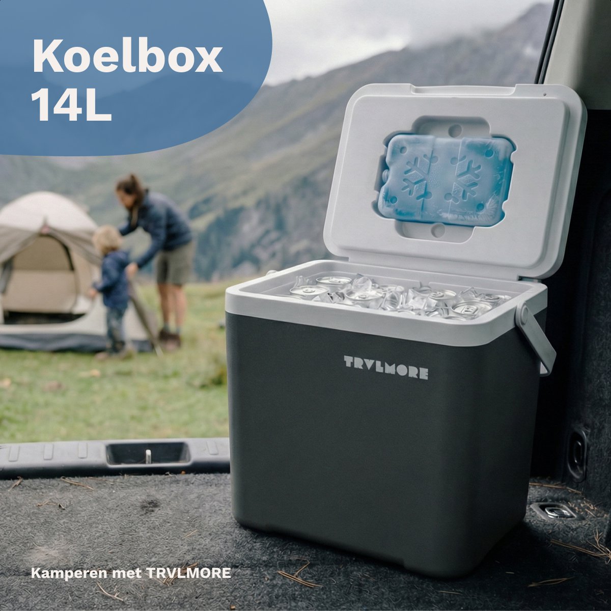 TRVLMORE Koelbox 14L - Frigobox - Inclusief Koelelement - Koelbox Klein - Antraciet – foto 2