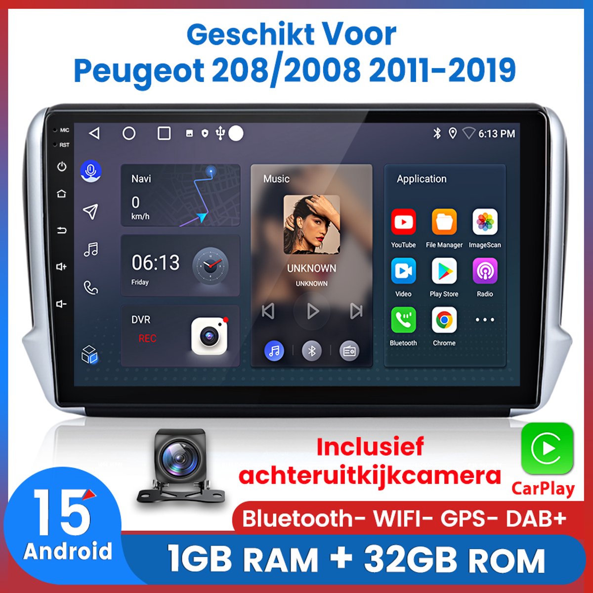 Awesafe Autoradio - Geschikt Voor Peugeot 208/2008 2011 t/m 2019 - Apple Carplay & Android Auto (Draadloos) - Android 15.0 Systeem - 1GB+32GB - Mit achteruitkijkcamera - Touchscreen - GPS Navigatiesysteem - 2012 2013 2014 2015 2016 2017 2018