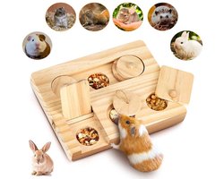 6-in-1 Houten Foerageerspeelgoed voor Knaagdieren - Interactieve Snackdispenser voor Konijnen, Cavia’s, Chinchilla’s, Ratten & Hamsters
