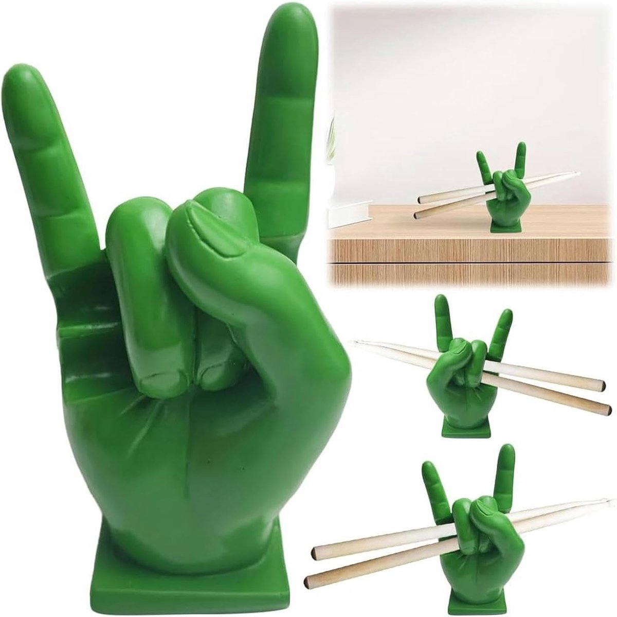 Drumstok Houder - Rock Hand Hars - Muziek Opslag - Creatief Design - 15x8x7 cm - Groen