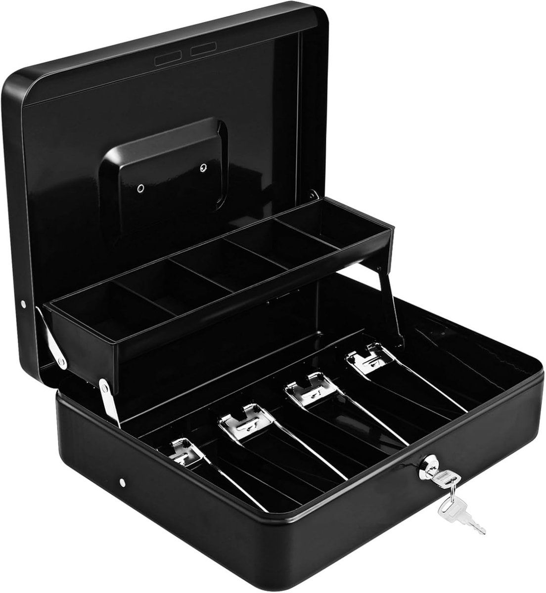 Metalen Kassalade - Geldkist Sorteren - Contant Geld Beheren - Met Sleutelslot - 30x24x9 cm - Zwart