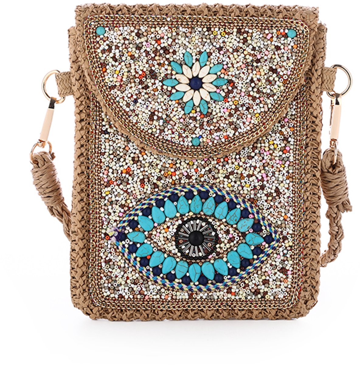 Telefoontasje Boho Beads - Mozaik - Multi - Turkoois - Eye
