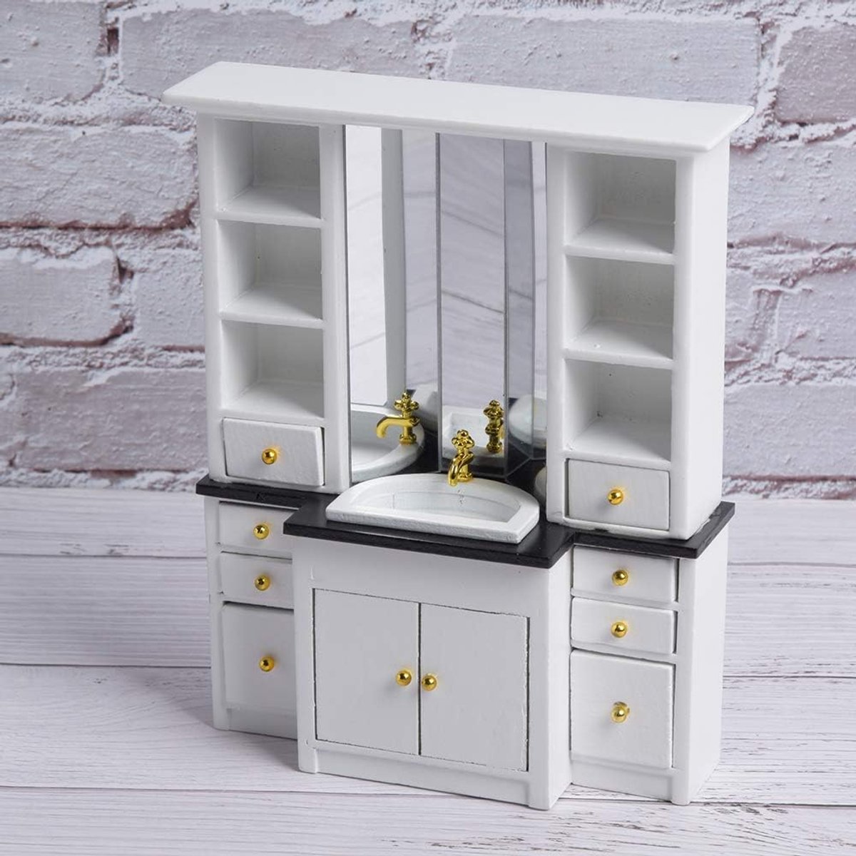 Poppenhuis Badkamer Meubels - Miniatuur Decoratie - Poppenhuis Inrichting - Schaal 1/12 - 17x14x5 cm - Wit