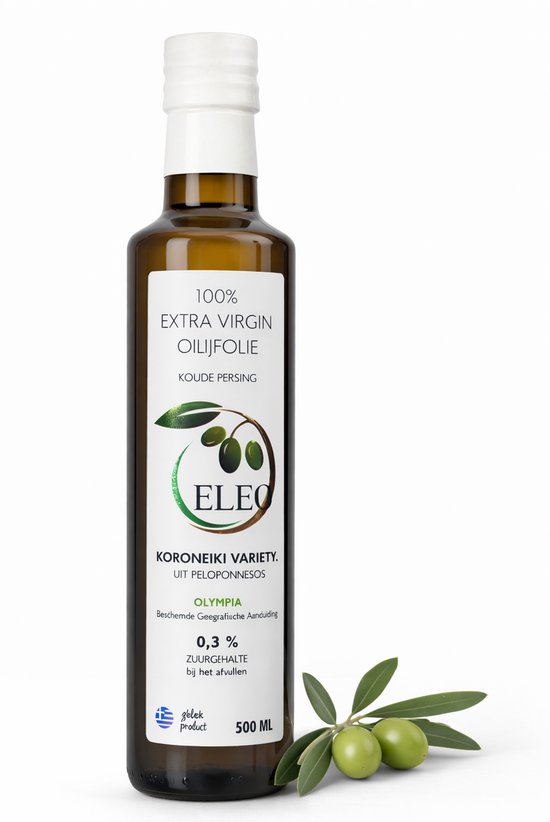 ELEO Olijfolie 500ml Extra Vierge Olympia – zuurgraad 0,3% – 100% Koroneiki – eerste koude persing – zacht & rijk aan antioxidanten – ondersteunt hart & immuunsysteem - Internationale medaille winnaar