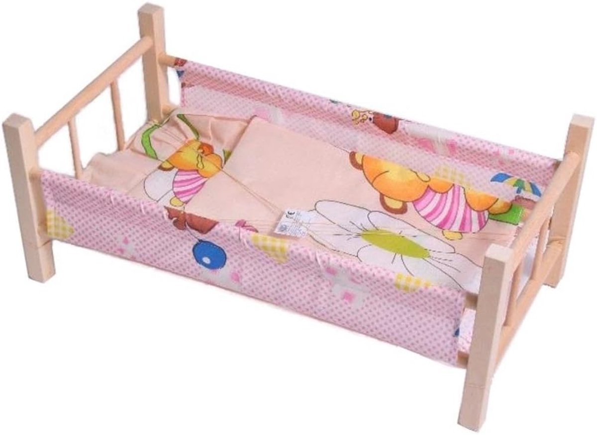 Houten Poppenbed - Miniatuur Meubilair - Poppenhuis Spelen - Inclusief Beddengoed - 115 x 68 cm