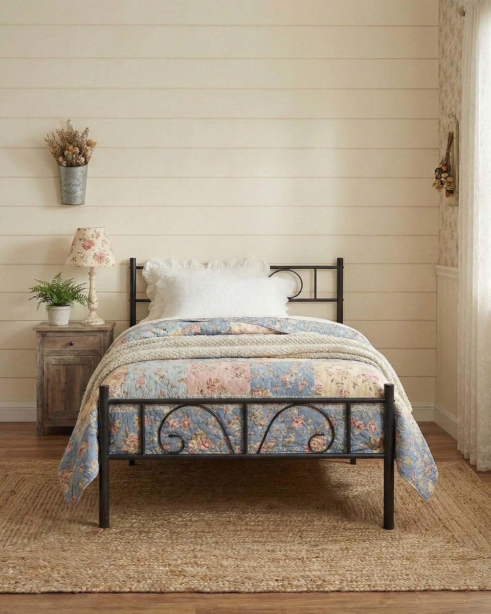 Metalen Bed - Eenpersoonsbed Tienerbed - Slaapruimte Creëren - Met Opbergplanken - 90 x 200 cm - Zwart