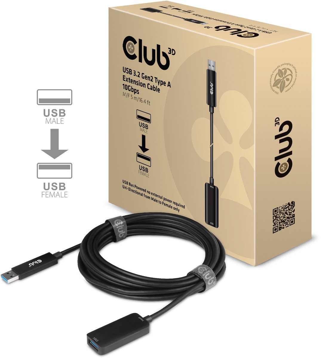 Club 3D USB-A-verlengkabel 10 Gbps (mannelijk/vrouwelijk) 5 m/16,40 ft