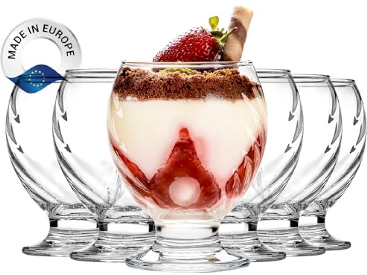 Set van 6 glazen dessertschaaltjes met voet, 280 ml - transparant