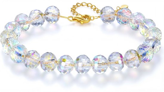 Bracelet en cristal Perles de cristal avec cristaux ronds de haute qualité et argent 925 - Plaqué or 14 carats - Bracelets de perles avec fermoir mousqueton - 16cm à 21cm - Livré avec coffret cadeau de Sophie Siero