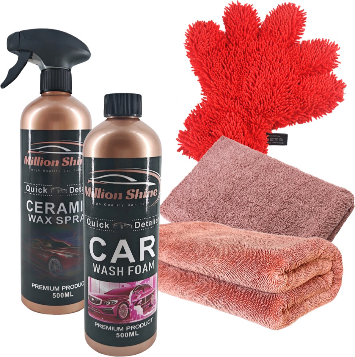 MillionShine Showroom Finish Package - Premium Auto-onderhoudsset - Wash Foam - Ceramic Sealant - Droogdoek - Washandschoen - Professioneel Gebruik - Voor Voertuigen