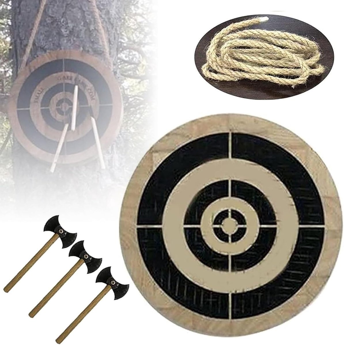 Dartbord met Bijlen - Werpspel Set - Binnen en Buiten - Duurzaam Hout Staal - 25x25x2cm