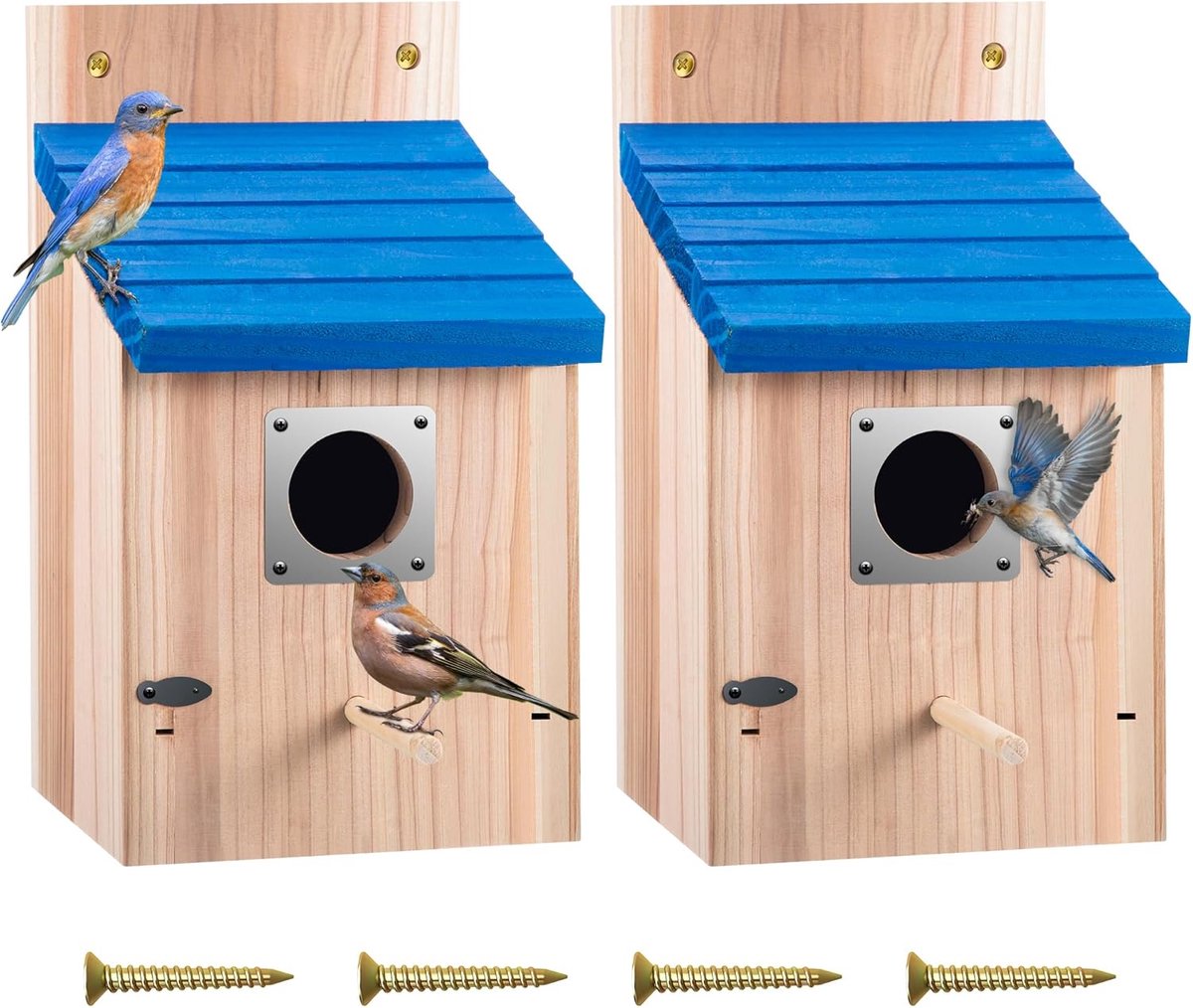 2 Pack Ceder Vogelhuisjes – 3,81 cm Ingang – Metaal Bescherming – Luchtventilatie – Geschikt voor Blauwe Vogels