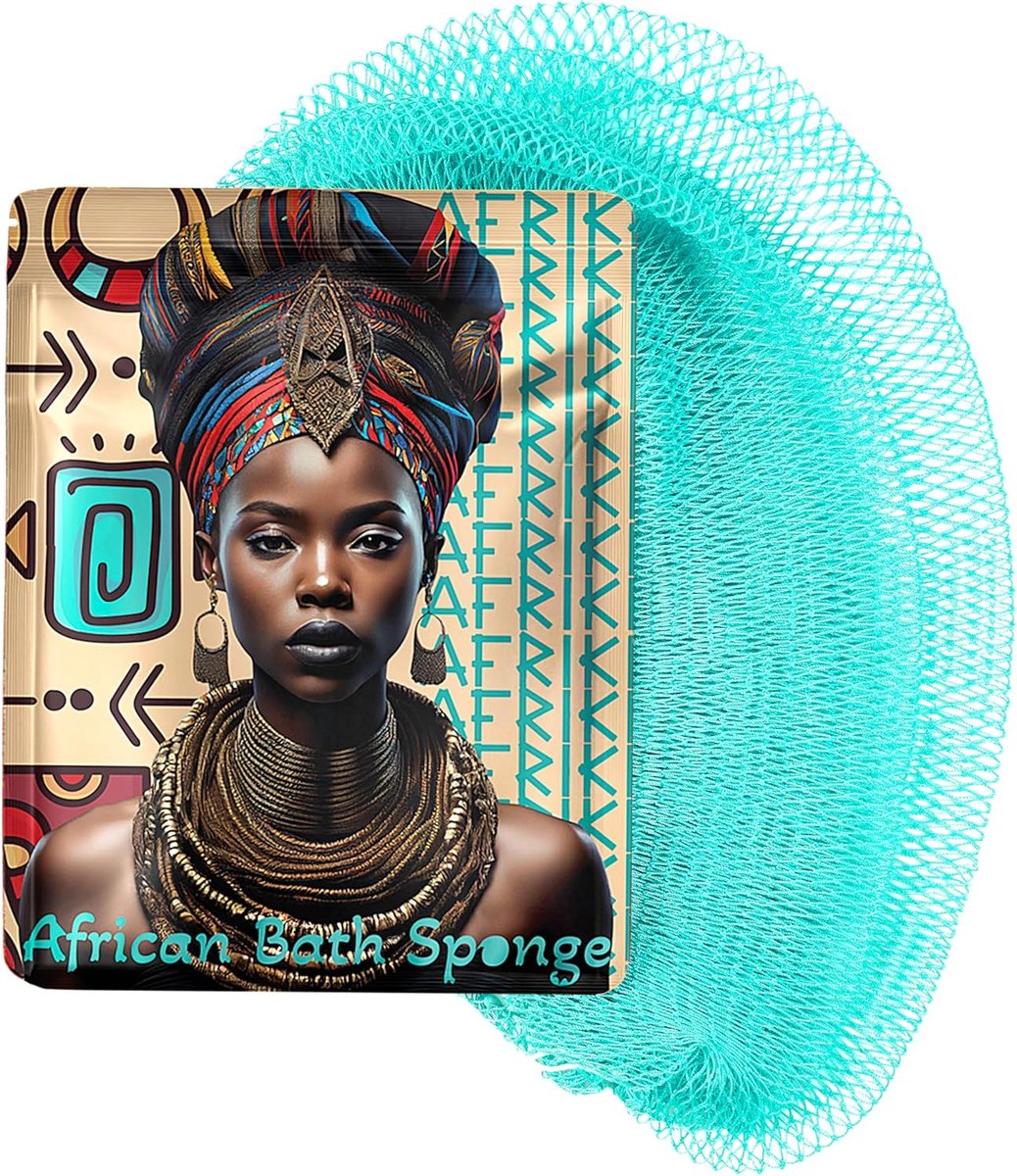 Net Spons - Afrikaanse Spons - Huid Reinigen - Traditioneel Ontwerp - 23 x 18 cm - Turquoise