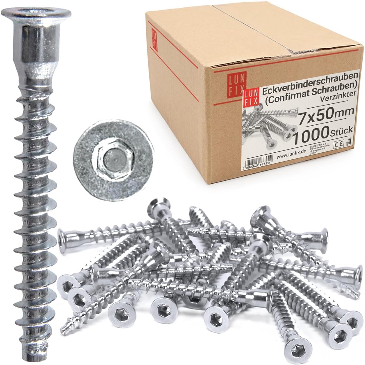 Confirmat schroeven - Meubelverbinder Euroschroef - Meubelmontage Kastbouw - Verzinkt staal corrosiebestendig - 7 x 50 mm - Verzinkt