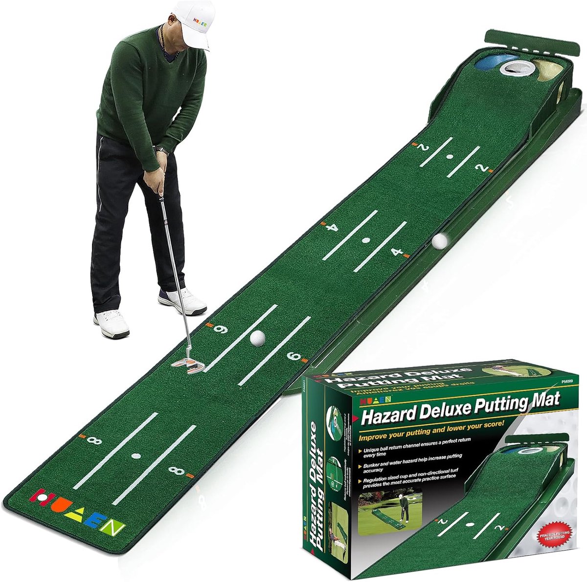 MELVRA Golf Putting Green - Golfmat voor Binnen - Met Ball Return Functie - 3 Gaten - Golf Training - Cadeau voor Mannen - Thuis & Kantoor