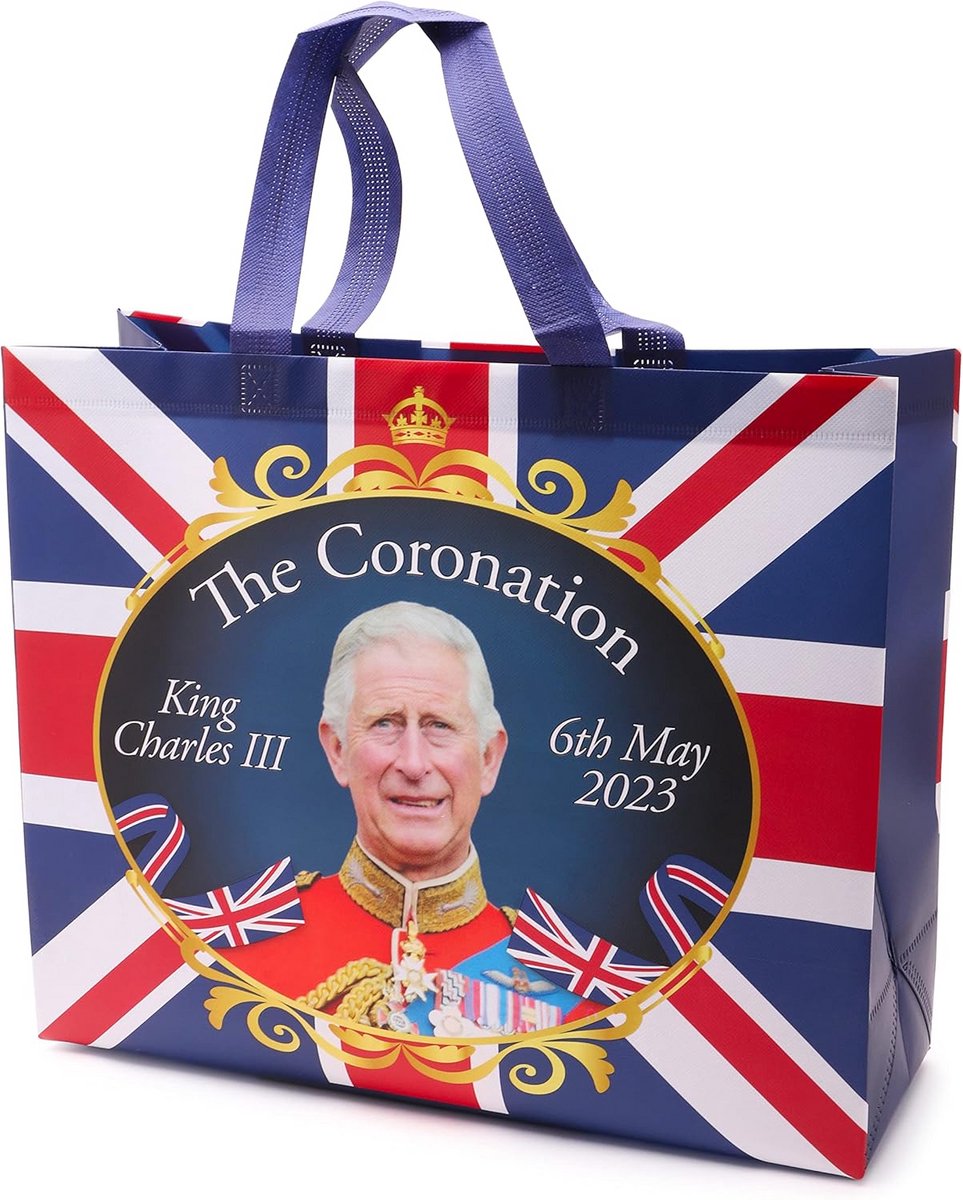 Koning Charles III Kroning Union Jack Herbruikbare Boodschappentas