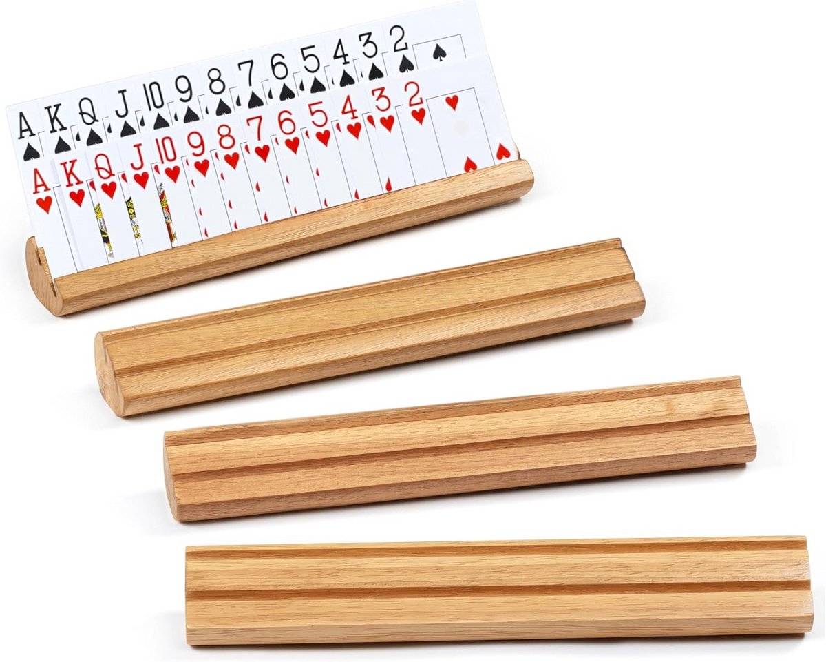 Houten Speelkaartenhouder Set van 4 - 30 cm Kaarthouder voor Kaartspellen, Bridge, Canasta, Strategie Voet en Hand
